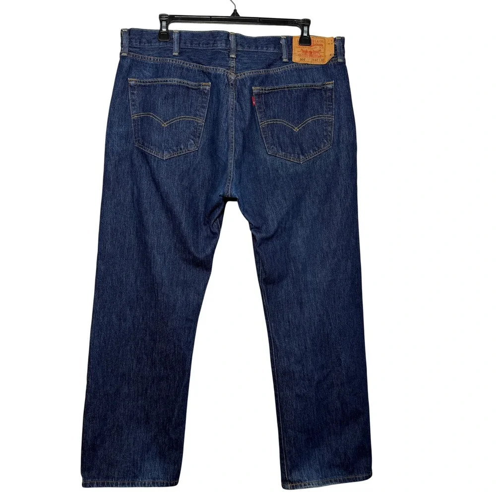 Levis 501 Original Fit Straight Leg Jeans Mens 42x30 Dark Wash Button Fly Cotton